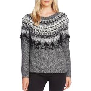 Vince Camuto Fairisle Fringe Crewneck Pullover Sweater Large